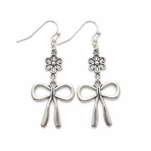 Elegant Silver Bow and Flower Earrings